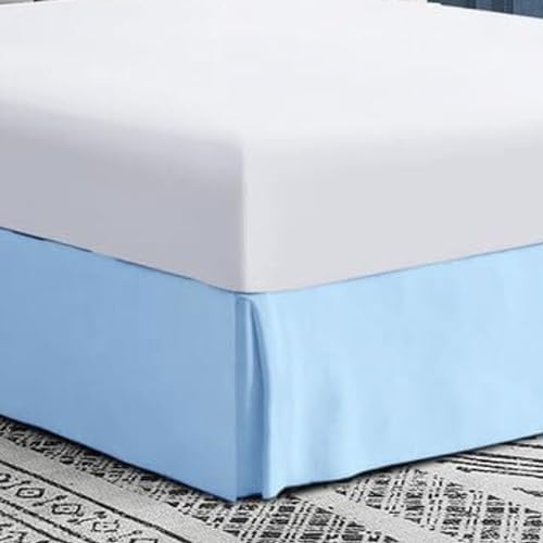 Drona Natural Cotton Box Pleated Bed Skirt Queen 60X80 Light Blue 18 Drop