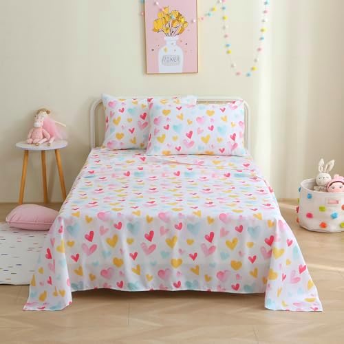 Colorful Heart Girl Bed Sheet Set with Pillowcase