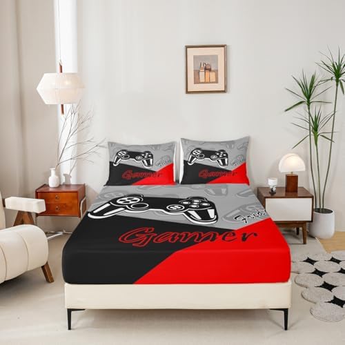 Feelyou Kids Gamer Bed Sheet Set Red Black Full