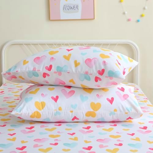 Colorful Heart Girl Bed Sheet Set with Pillowcase