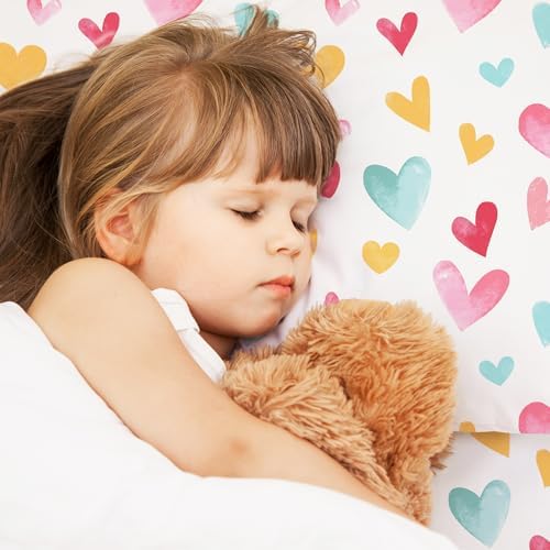 Colorful Heart Girl Bed Sheet Set with Pillowcase