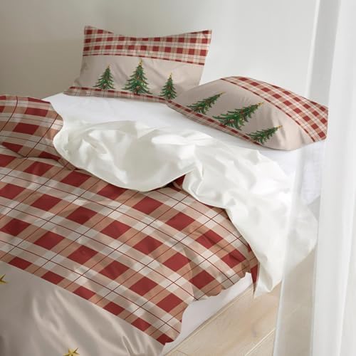 LooPoP Xmas Duvet Set California King Red Buffalo Plaid