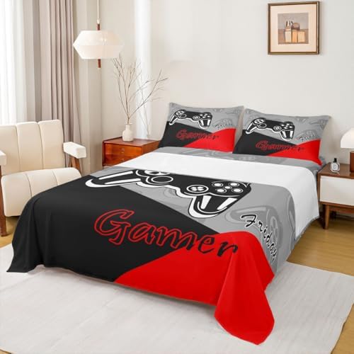 Feelyou Kids Gamer Bed Sheet Set Red Black Full