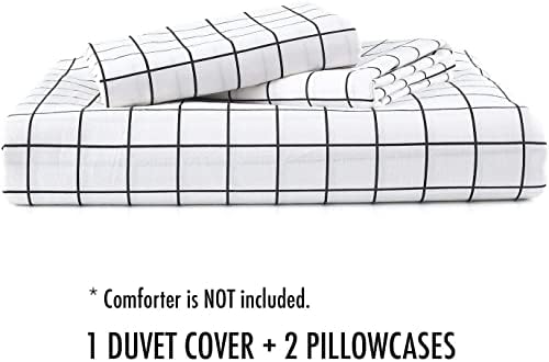 Nanko Twin Duvet Cover Set White Plaid Microfiber