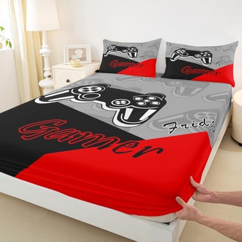Feelyou Kids Gamer Bed Sheet Set Red Black Full