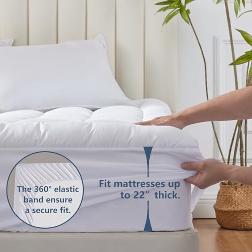 CozyLux Mattress Topper Twin Size 8-21 Deep Pocket Cooling Cotton