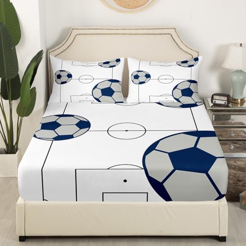 Football Fitted Sheet Twin Size Kids Soccer Bedding Set
