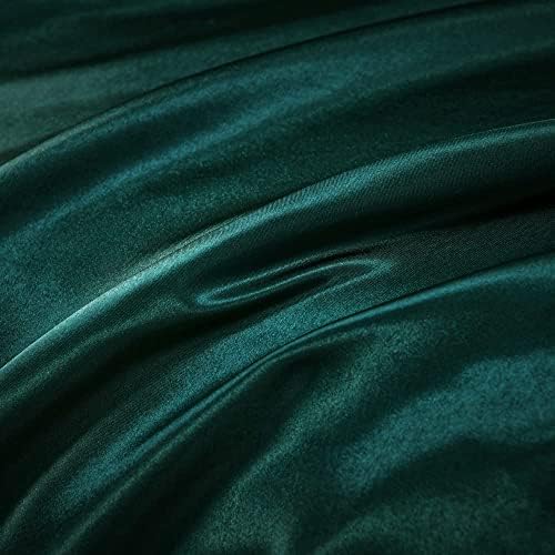 Satin Duvet Cover Set 3 Pieces Dark Green Luxury