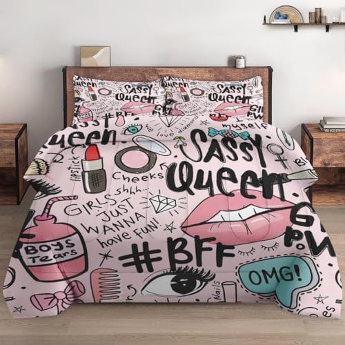 Pamnest Comforter Set Twin Size Makeup Pink Queen 1