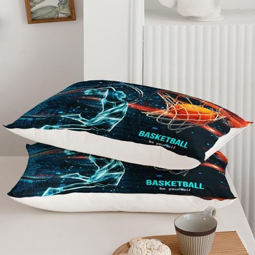 Sports Comforter Set Boys Basketball Full Size Blue Black