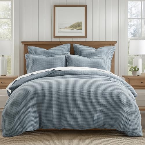 Levtex Home - Mills Waffle Slate Blue Duvet Cover Set Twin
