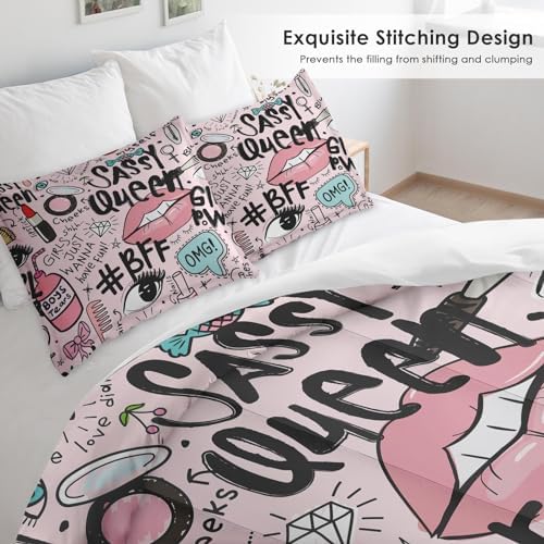 Pamnest Comforter Set Twin Size Makeup Pink Queen 1