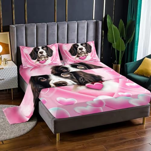 Kawaii Dog Sheet Set 4Pcs Twin Cute Springer Spaniel Bedding
