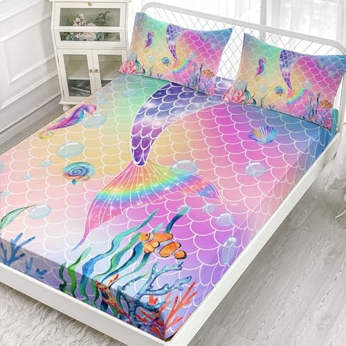 Pink Mermaid Tail Sheet Set 4Pcs for Kids