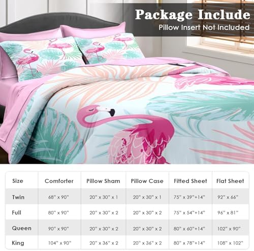 Pamnest Queen Comforter Set 7 Pcs Tropical Flamingo Pink