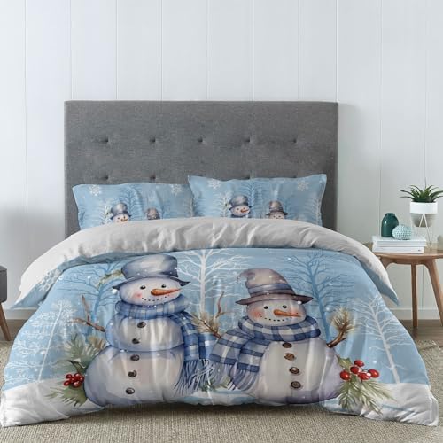 LooPoP Christmas Duvet Cover Set California King Snowman Snowflake 3 Piece