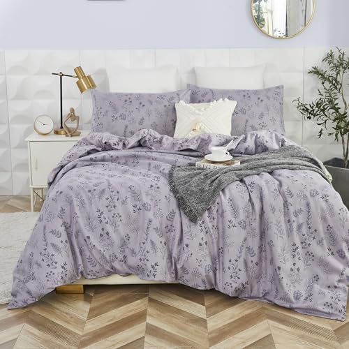Usfivefam Gray Floral Duvet Cover Twin XL Set