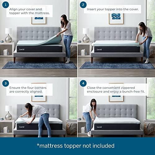 Lucid 2 Inch Mattress Topper Cover Twin - Zipper Closure - White