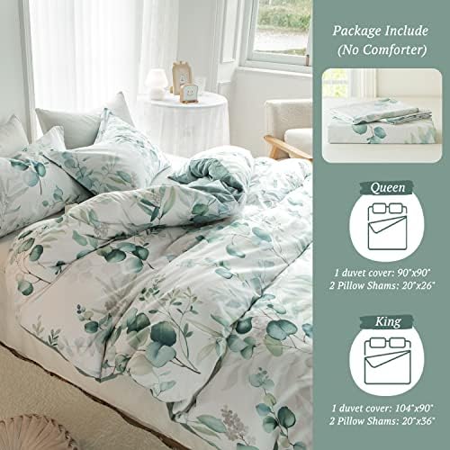 MILDLY Duvet Cover Leaf Pattern Queen Size 3 Pc Set