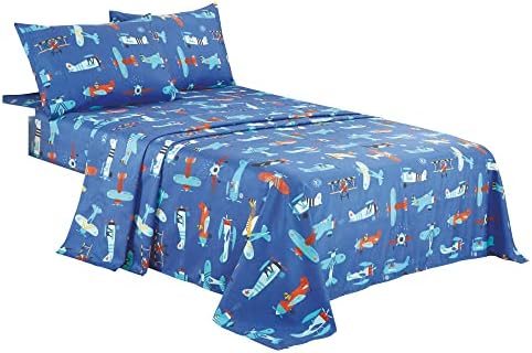 WPM Airplane Blue Sky Kids Bedding 3 Piece Twin Set