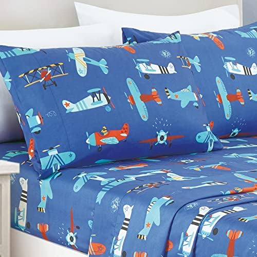 WPM Airplane Blue Sky Kids Bedding 3 Piece Twin Set