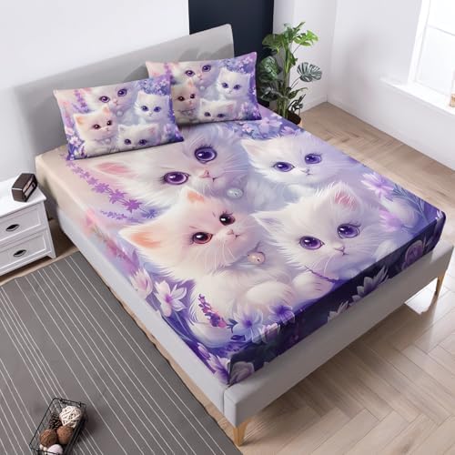 Cat Fitted Sheet Toddler Bedding Set Full Size