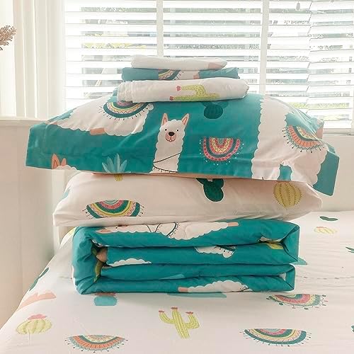 Wajade Kids Llama Comforter Set 7 Piece Green