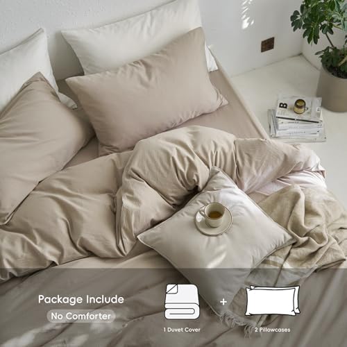 MooMee Queen Duvet Cover Set - 100 Washed Cotton Twill Fabric