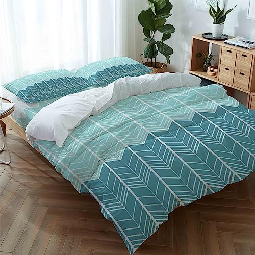 LooPoP 4PCS California King Chevron Teal Duvet Cover Set 1