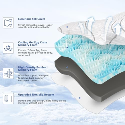 Vipbear 4 Inch Queen Memory Foam Mattress Topper with Silk Cover 1