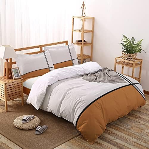 LooPoP 4PCS California King Duvet Cover Set with Modern Orange Stripes