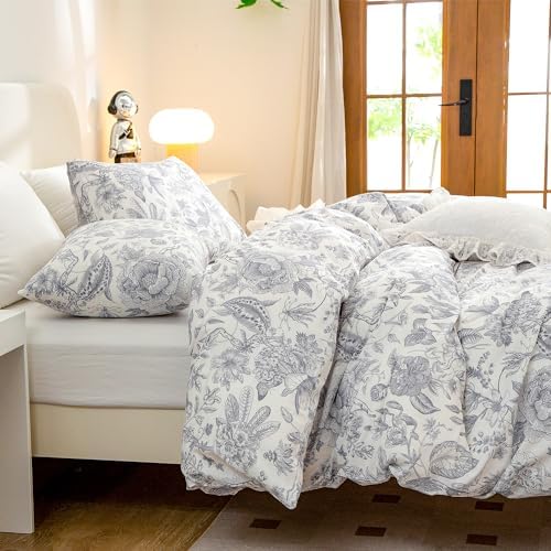 JETAYU Floral Microfiber Duvet Cover Set - Queen 3 Piece with Zipper