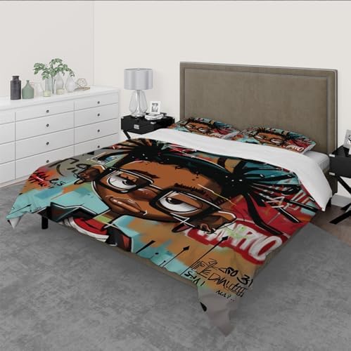 MUKULING Street Art Duvet Cover Set 3 Pieces with Zipper and Ties