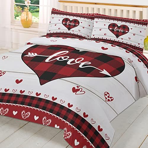 LooPoP Valentine Comforter Set Red Black Buffalo Plaid