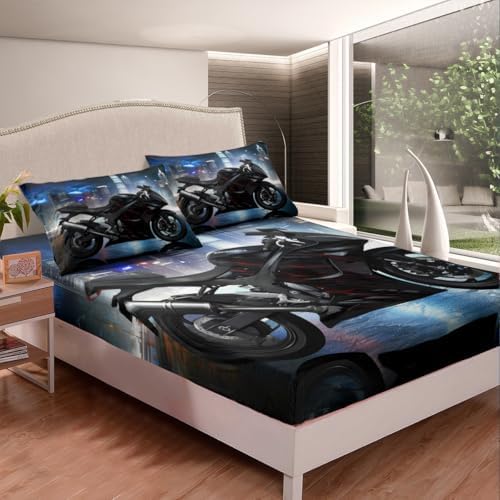 Feelyou Motorcycle Pattern Bedding Set for Kids Boys Teens
