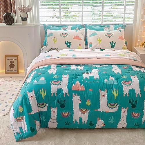 Wajade Kids Llama Comforter Set 7 Piece Green