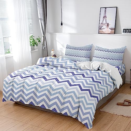 LooPoP 4PCS California King Duvet Cover Set Geometry Stripes Blue Purple Bedding