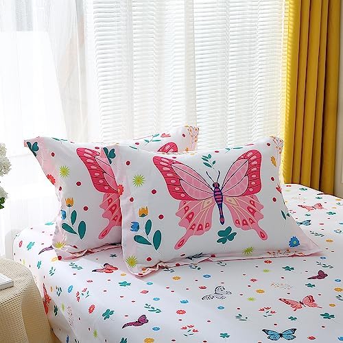 Girls Butterfly Comforter Set 3 Piece Full Size Kids Bedding