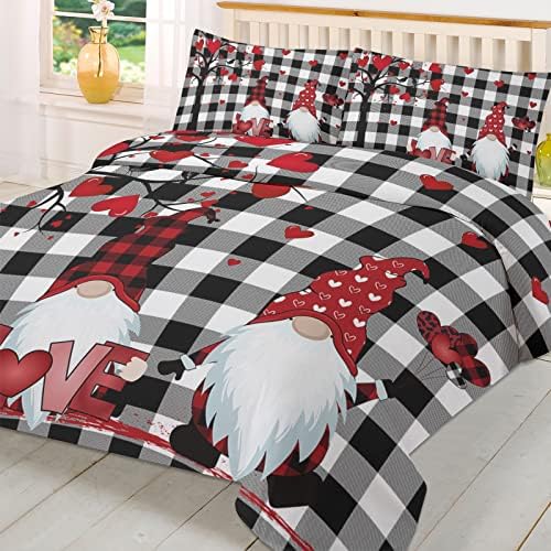 LooPoP Valentine Comforter Set 3-Piece Black Buffalo Plaid