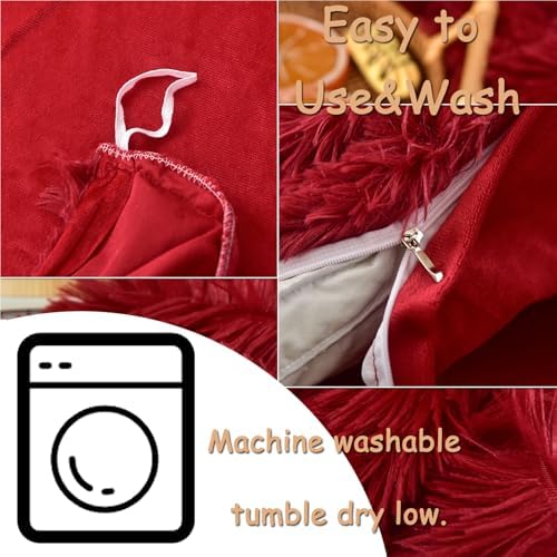 MorroMorn Luxury Shag Fluffy Duvet Cover Set - 5 Pcs Red