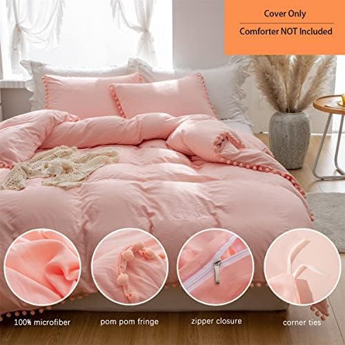 IHOUSTRIY Duvet Cover Set 3pcs with Zipper and Pom Poms