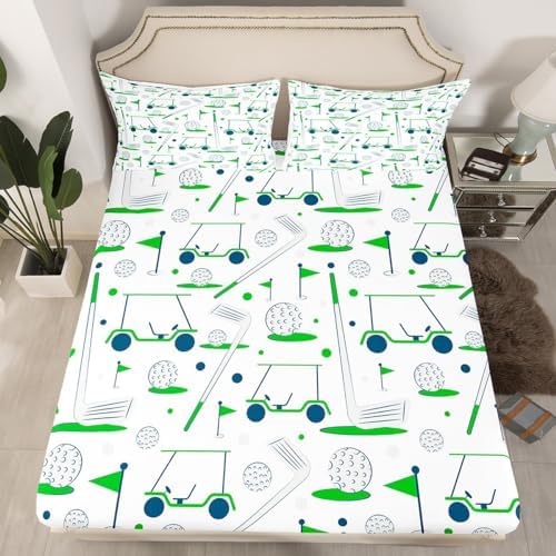 Feelyou Kids Golf Sheet Set 4Pcs Full Size Green White