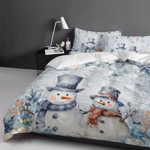 LooPoP Christmas Duvet Set California King Size Snowman Eucalyptus