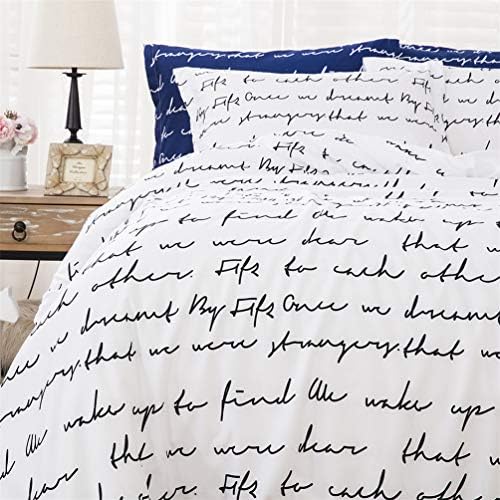 Homebed Full Queen Duvet Cover Set White Black 3 Piece Reversible Love Letters