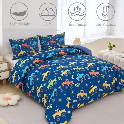 ZRNBAST Cartoon Trucks Comforter Set Twin 3 Pieces 1