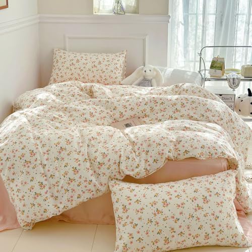 Pink Floral Duvet Cover Set Queen Size