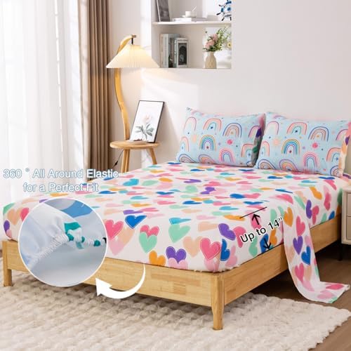 Holawakaka Boho Rainbow Comforter Set with Sheets - Twin Size