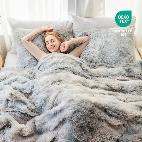 EMME Plush Fuzzy Twin Duvet Cover Set with Pillow Case 1