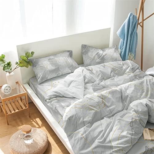 LooPoP 4PCS California King Duvet Cover Set Grey Marble Modern Bedding Set