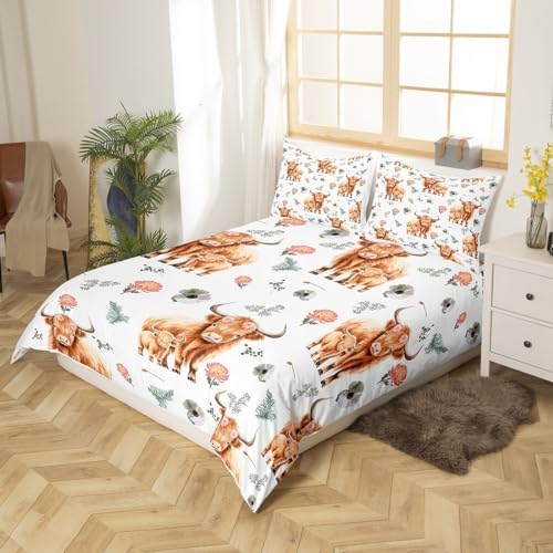 Feelyou 3D Print Duvet Cover Set with Cows and Flowers
